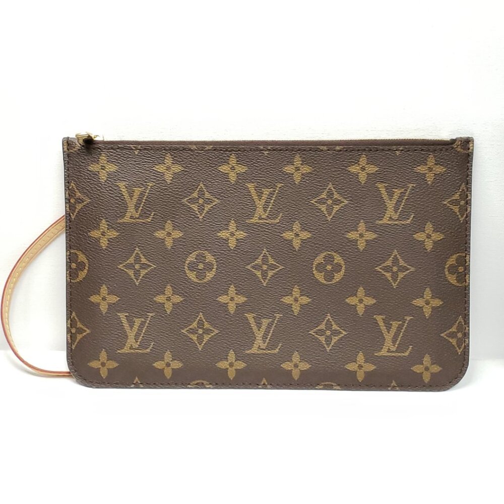Authentic Louis Vuitton Neverfull Pochette Monogram Wristlet Clutch